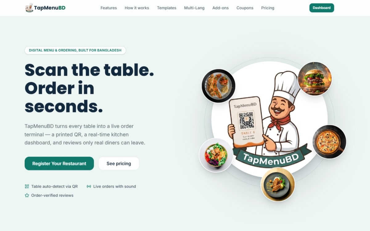 TapMenuBD — QR Menu & Live Table Ordering SaaS preview